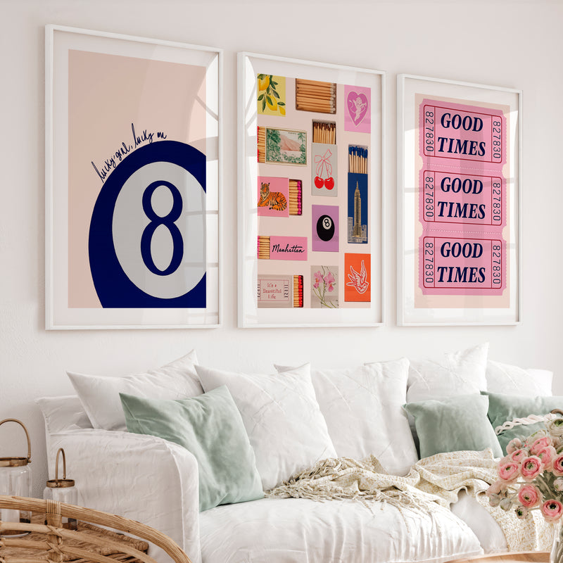 Good Times Ticket retro posters - White Framed Poster with White Border - Artworksets
