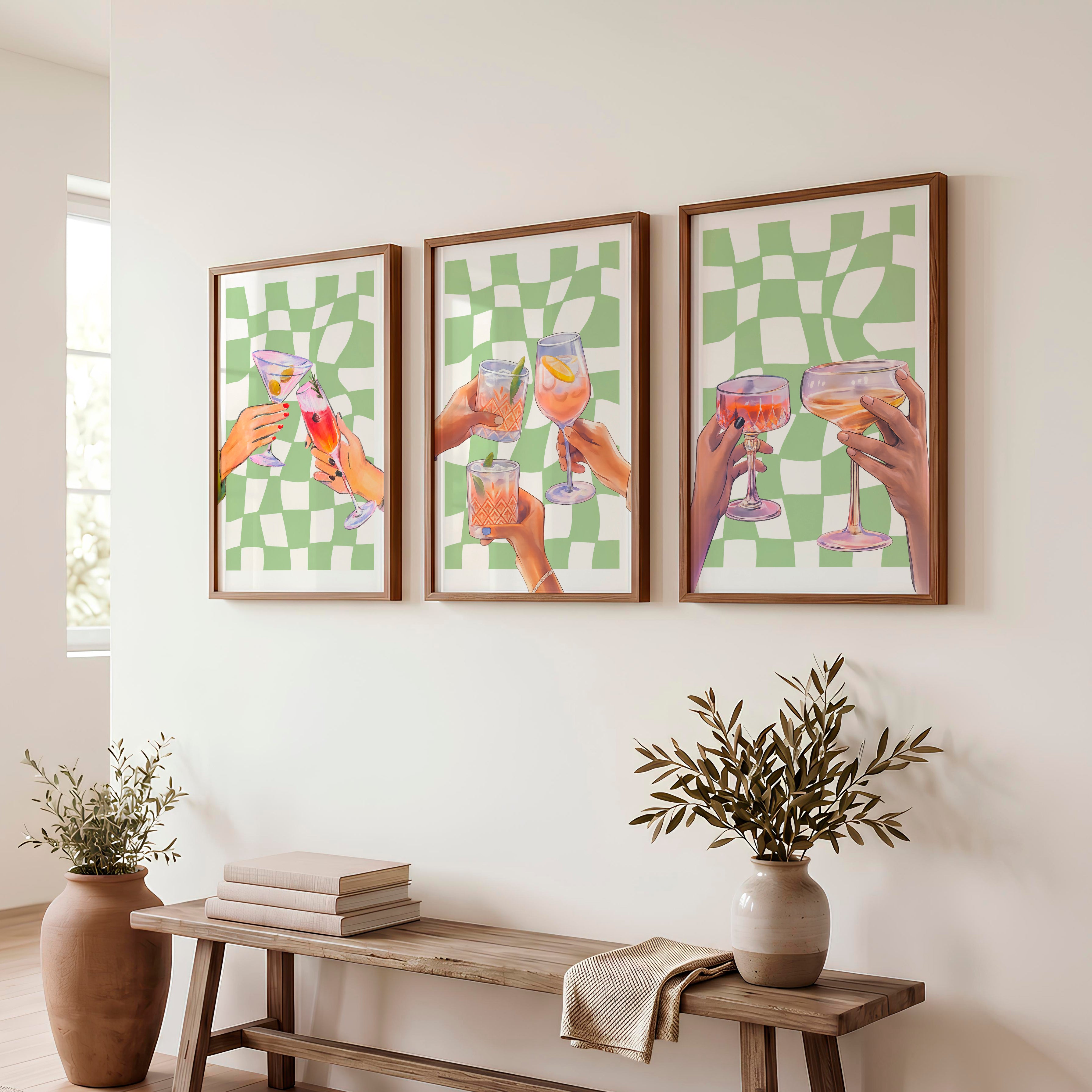 Cocktail Toast retro posters for room - Dark Brown Framed Poster No Border - Artworksets
