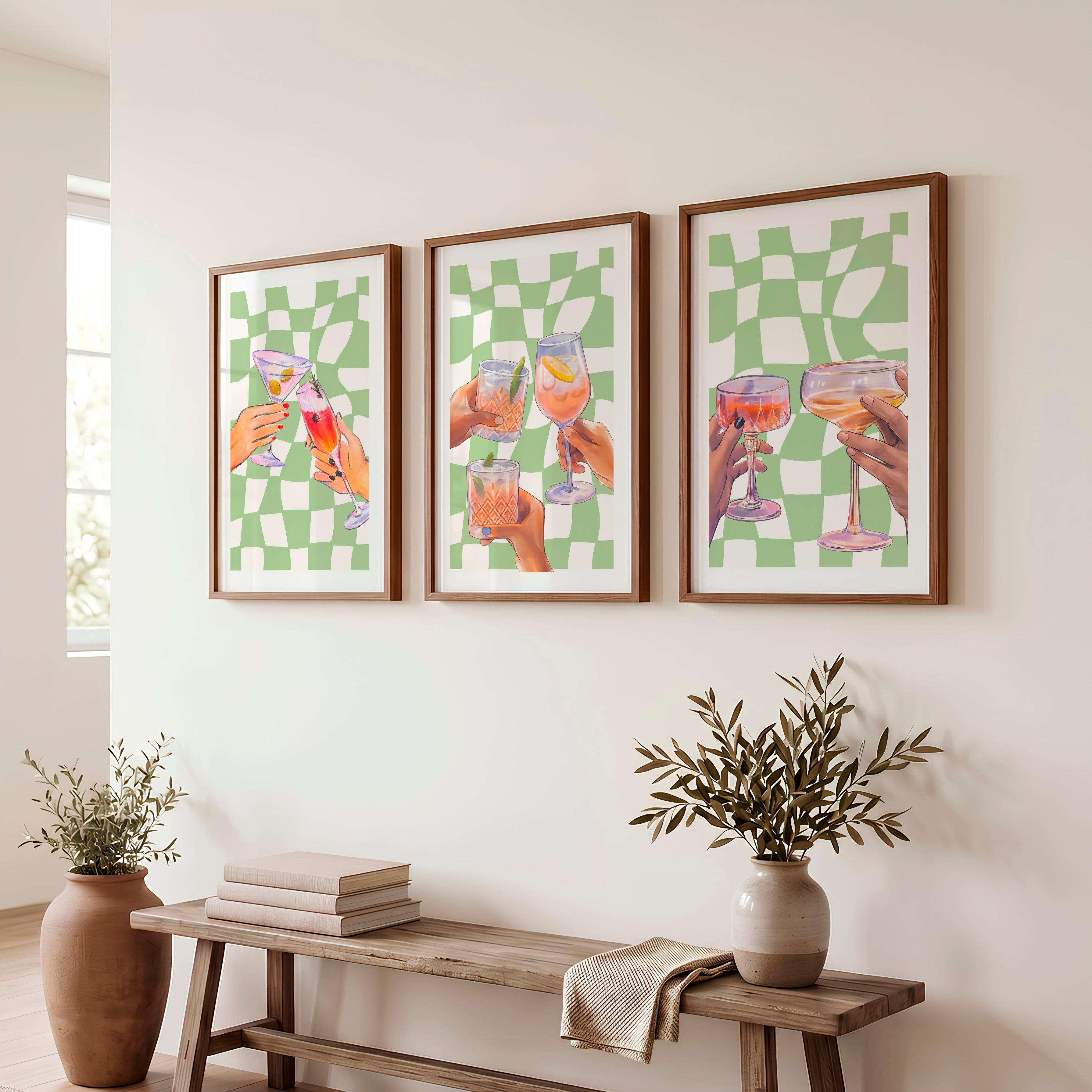 Cocktail Toast retro posters for room - Dark Brown Framed Poster with White Border - Artworksets