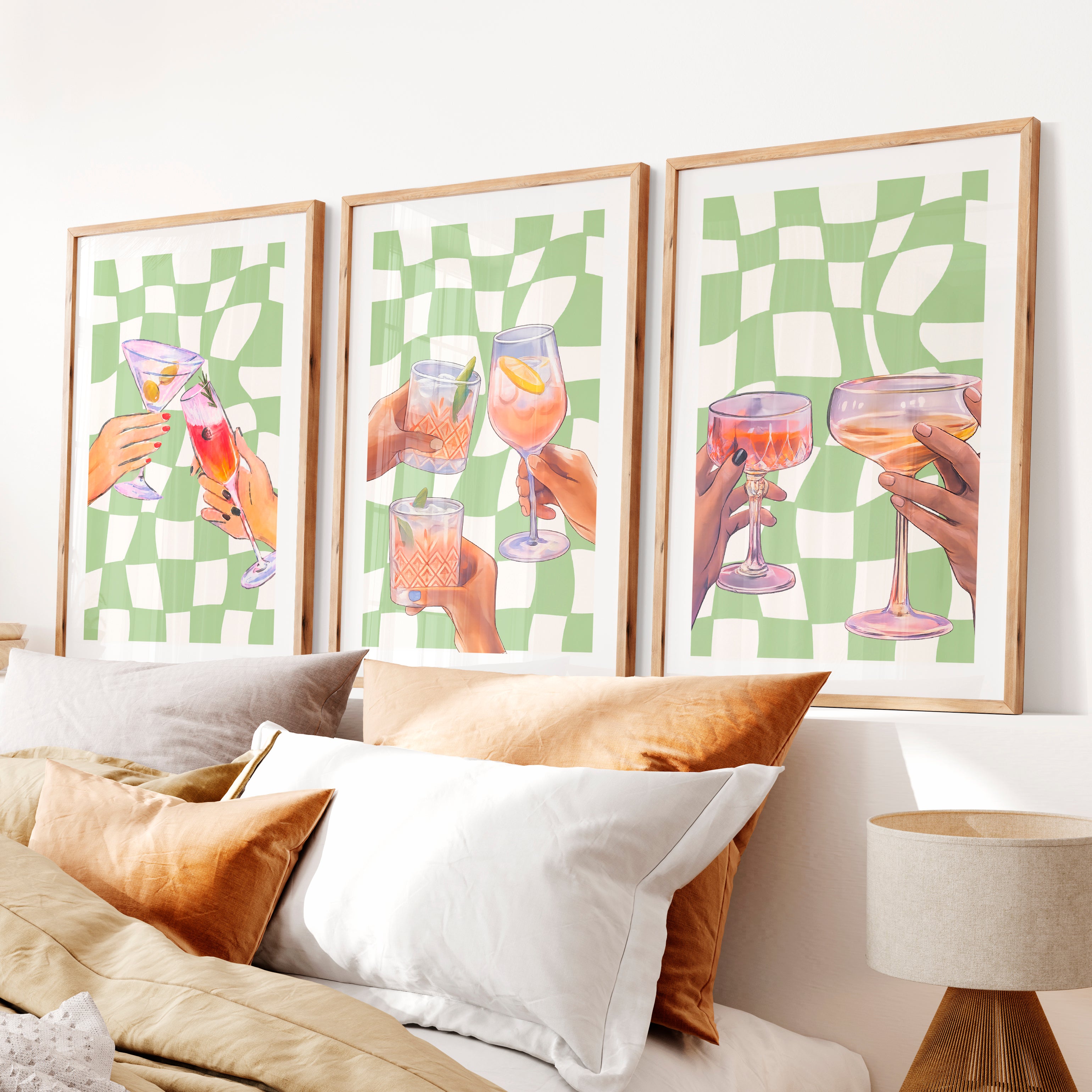 Cocktail Toast retro posters for room- Natural Wood Framed Poster with White Border - Artworksets