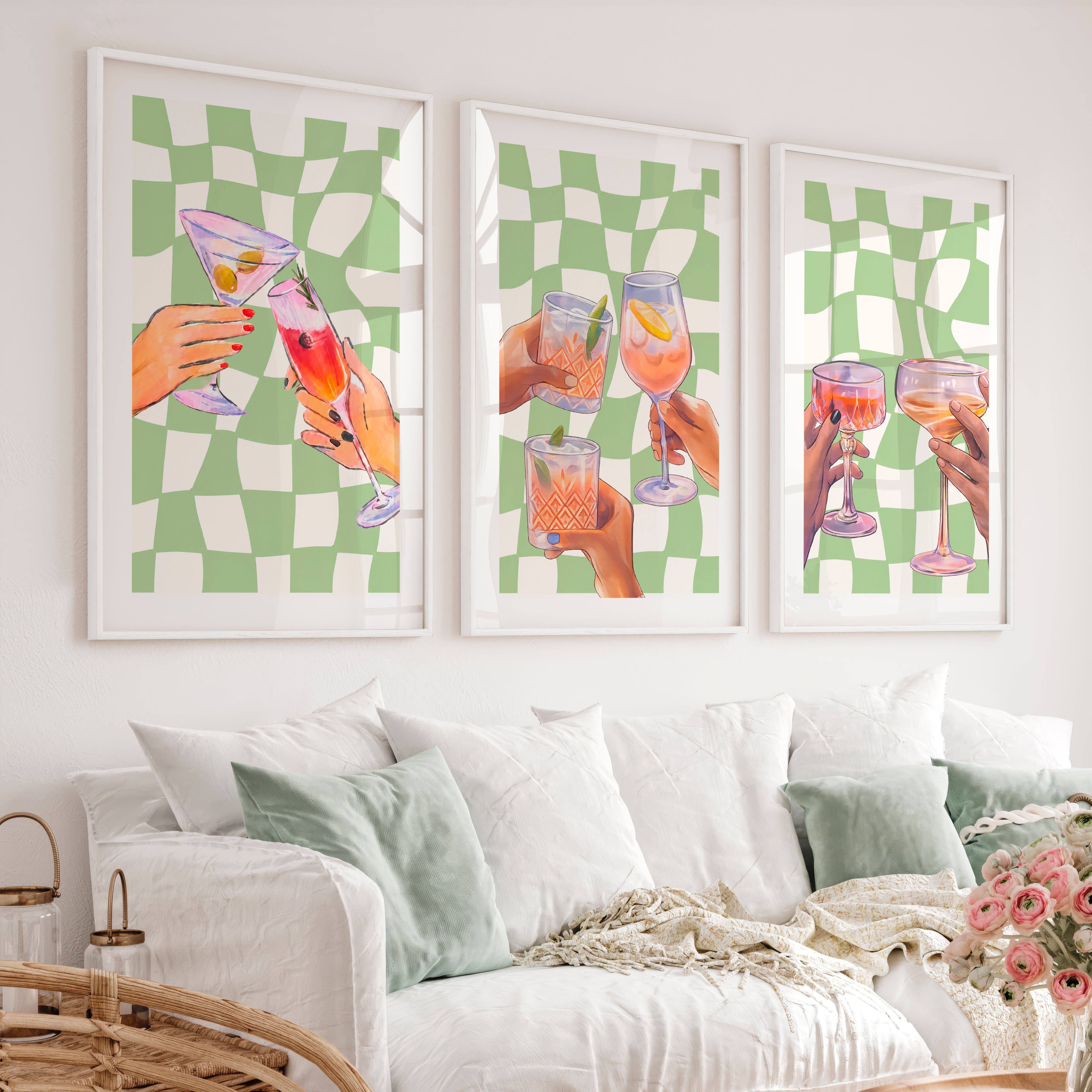 Cocktail Toast retro posters for room - White Framed Poster with White Border - Artworksets