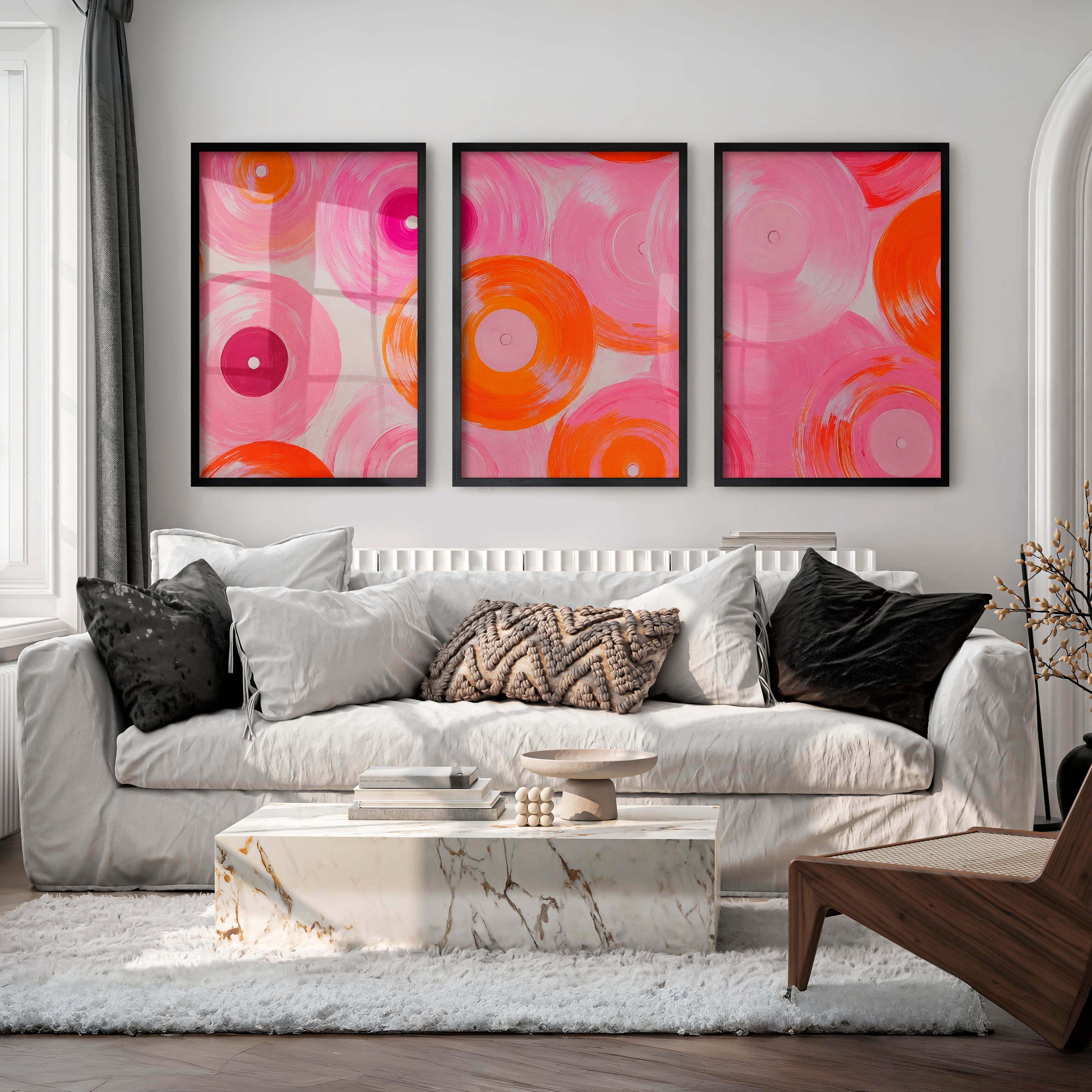 Pink Vinyl Records Retro Posters for Room - Black Framed Poster No Border - Artworksets