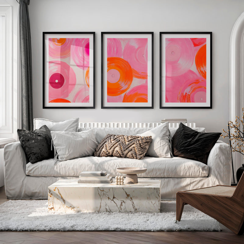 Pink Vinyl Records Retro Posters for Room - Black Framed Poster with White Border - Artworksets
