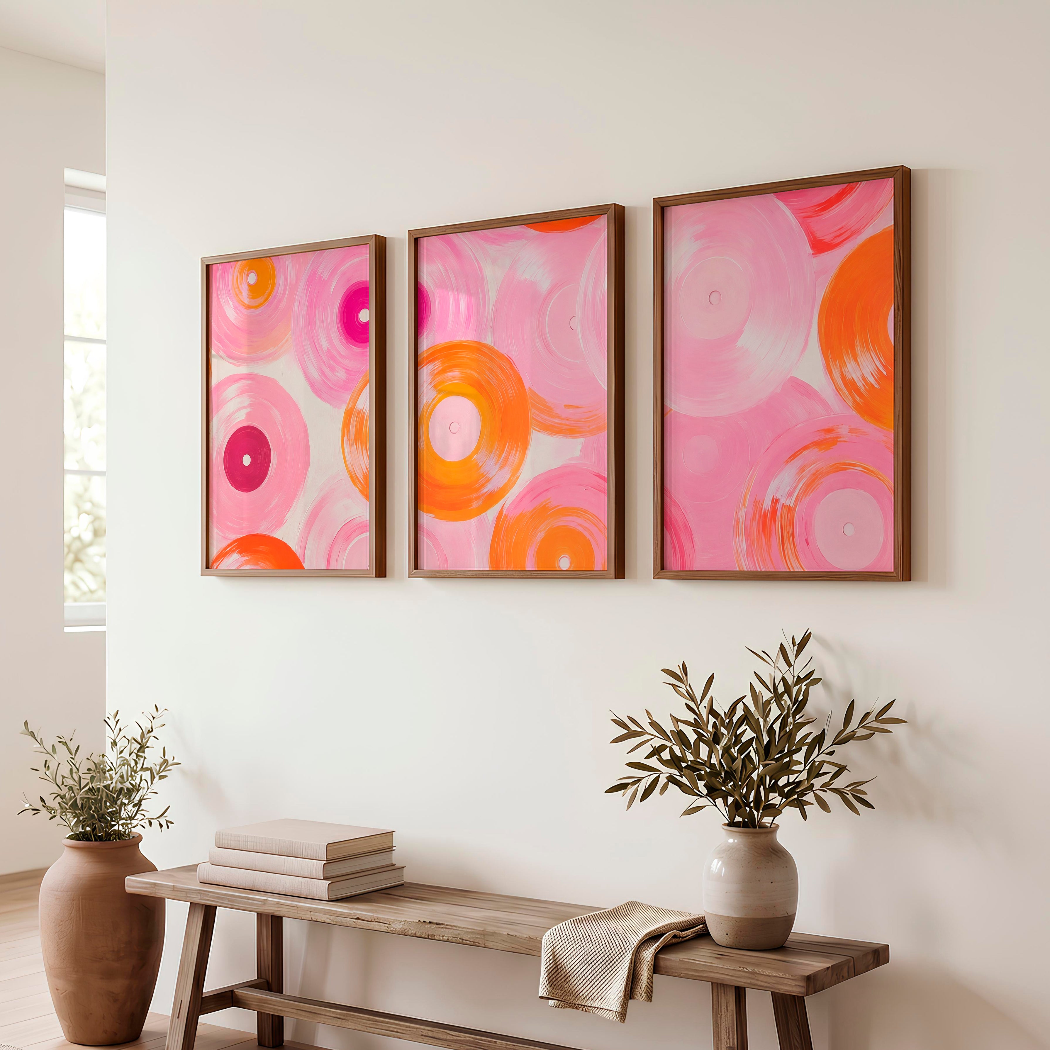 Pink Vinyl Records Retro Posters for Room - Dark Brown Framed Poster No Border - Artworksets