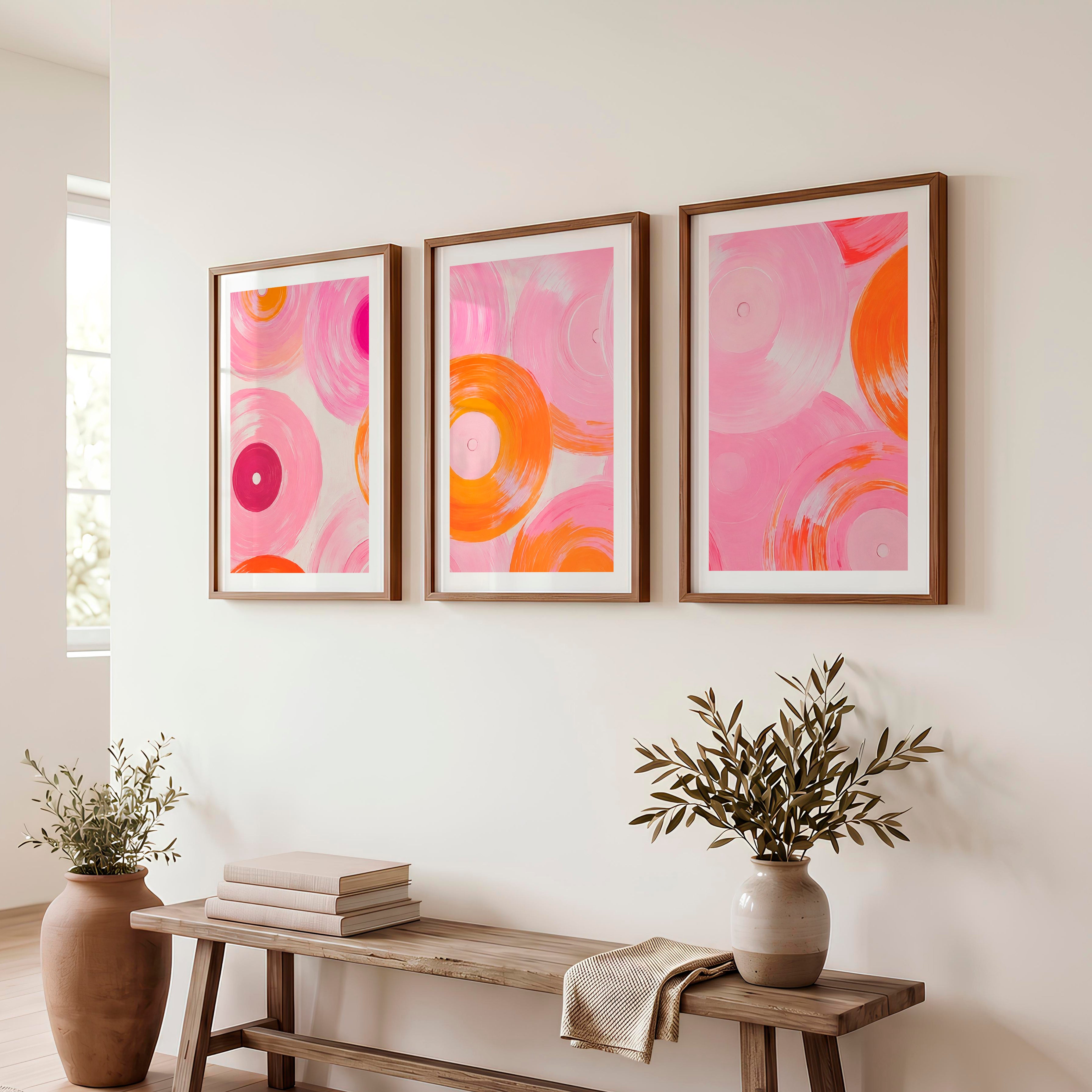 Pink Vinyl Records Retro Posters for Room - Dark Brown Framed Poster with White Border - Artworksets