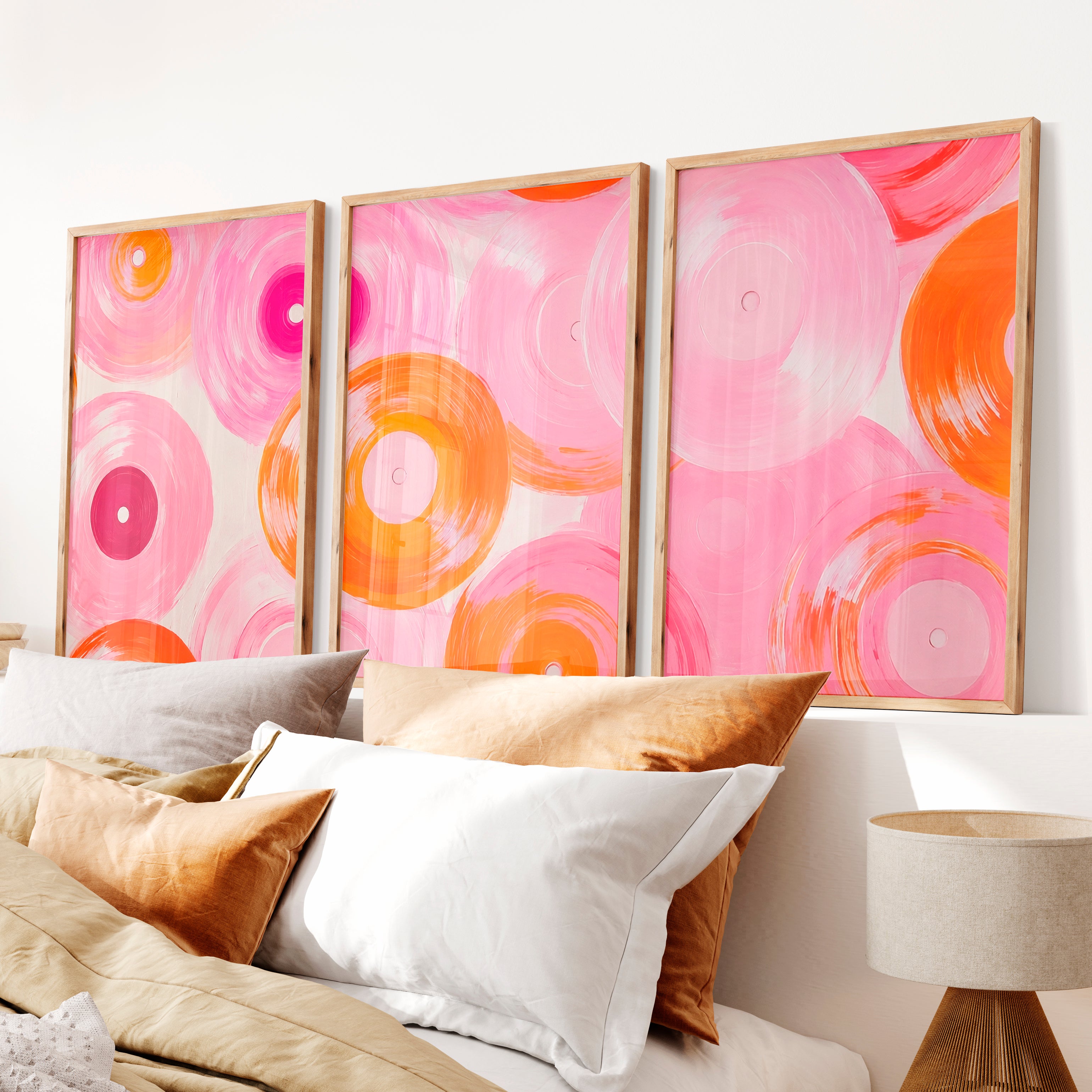 Pink Vinyl Records Retro Posters for Room - Natural Wood Framed Poster No Border - Artworksets