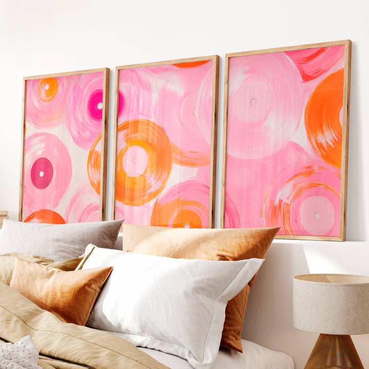 Pink Vinyl Records Retro Posters for Room - Natural Wood Framed Poster No Border - Artworksets
