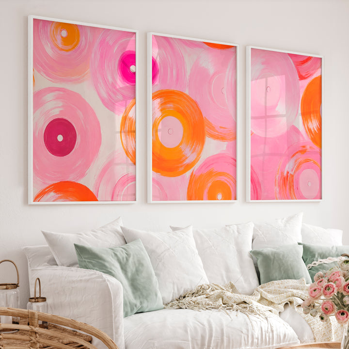 Pink Vinyl Records Retro Posters for Room - White Framed Poster No Border - Artworksets
