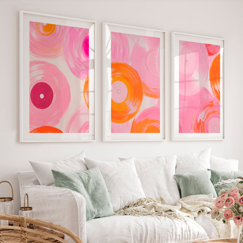Pink Vinyl Records Retro Posters for Room - White Framed Poster with White Border - Artworksets