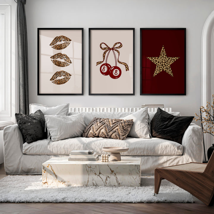 Leopard Lips and Lucky 8 Retro Posters Wall Art - Black Framed Poster No Border - Artworksets