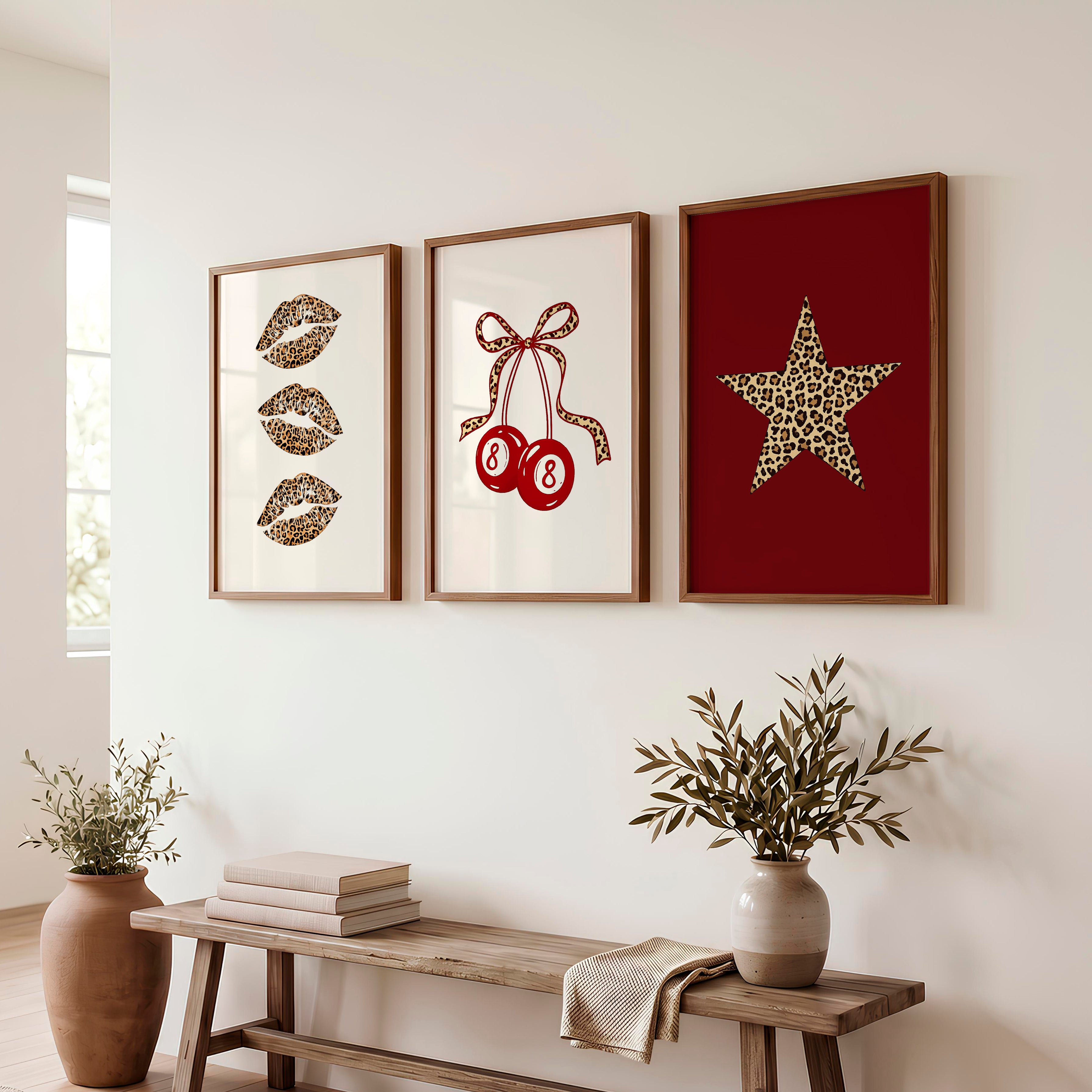 Leopard Lips and Lucky 8 Retro Posters Wall Art - Dark Brown Framed Poster No Border - Artworksets