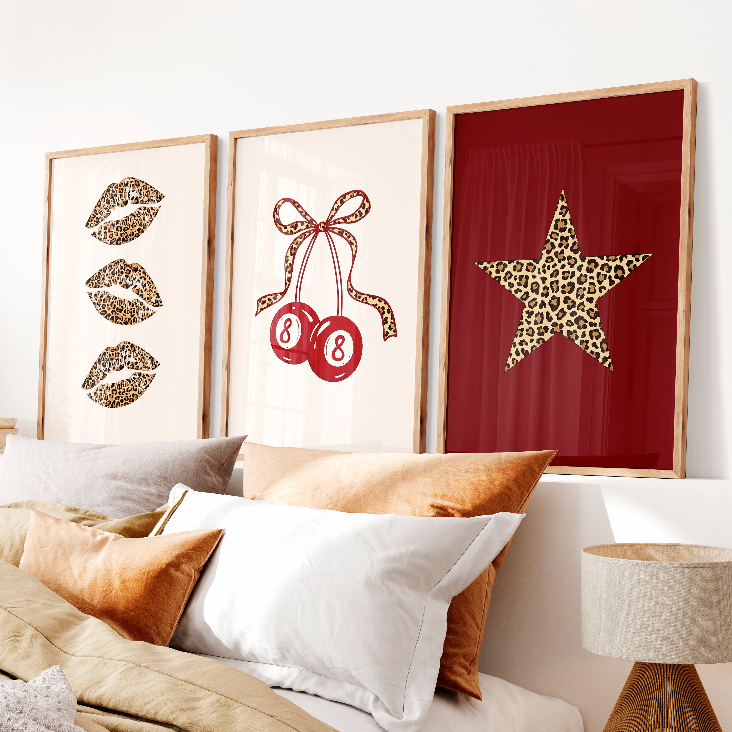 Leopard Lips and Lucky 8 Retro Posters Wall Art - Natural Wood Framed Poster No Border - Artworksets