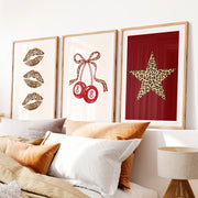 Leopard Lips and Lucky 8 Retro Posters Wall Art- Natural Wood Framed Poster with White Border - Artworksets