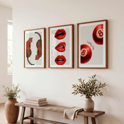 Leopard Lips retro posters wall art with 8 Balls - Dark Brown Framed Poster with White Border - Artworksets