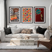 Retro Posters Wall Art with Radio and Music Graphics - Black Framed Poster with White Border - Artworksets