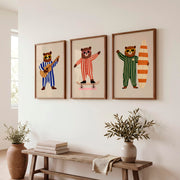 Striped Bear Band Retro Prints - Dark Brown Framed Poster No Border - Artworksets