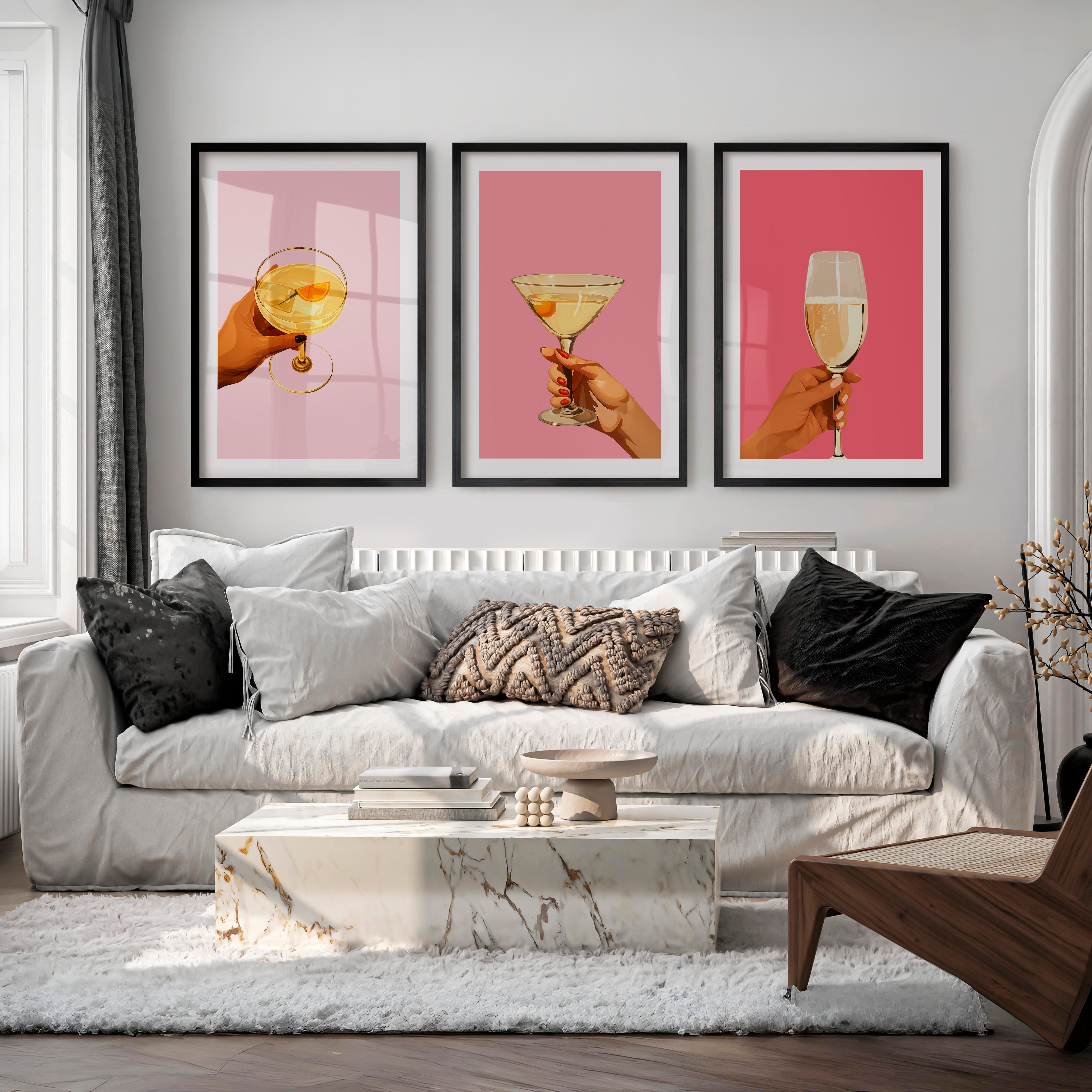 Cocktail Hour retro prints - Black Framed Poster with White Border - Artworksets