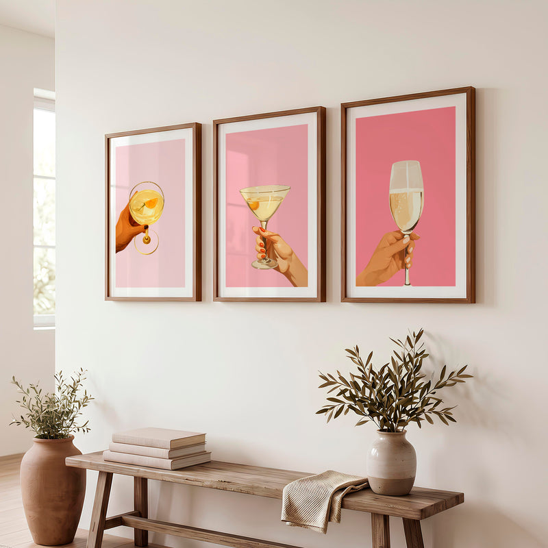 Cocktail Hour retro prints - Dark Brown Framed Poster with White Border - Artworksets