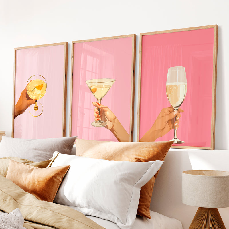 Cocktail Hour retro prints - Natural Wood Framed Poster No Border - Artworksets