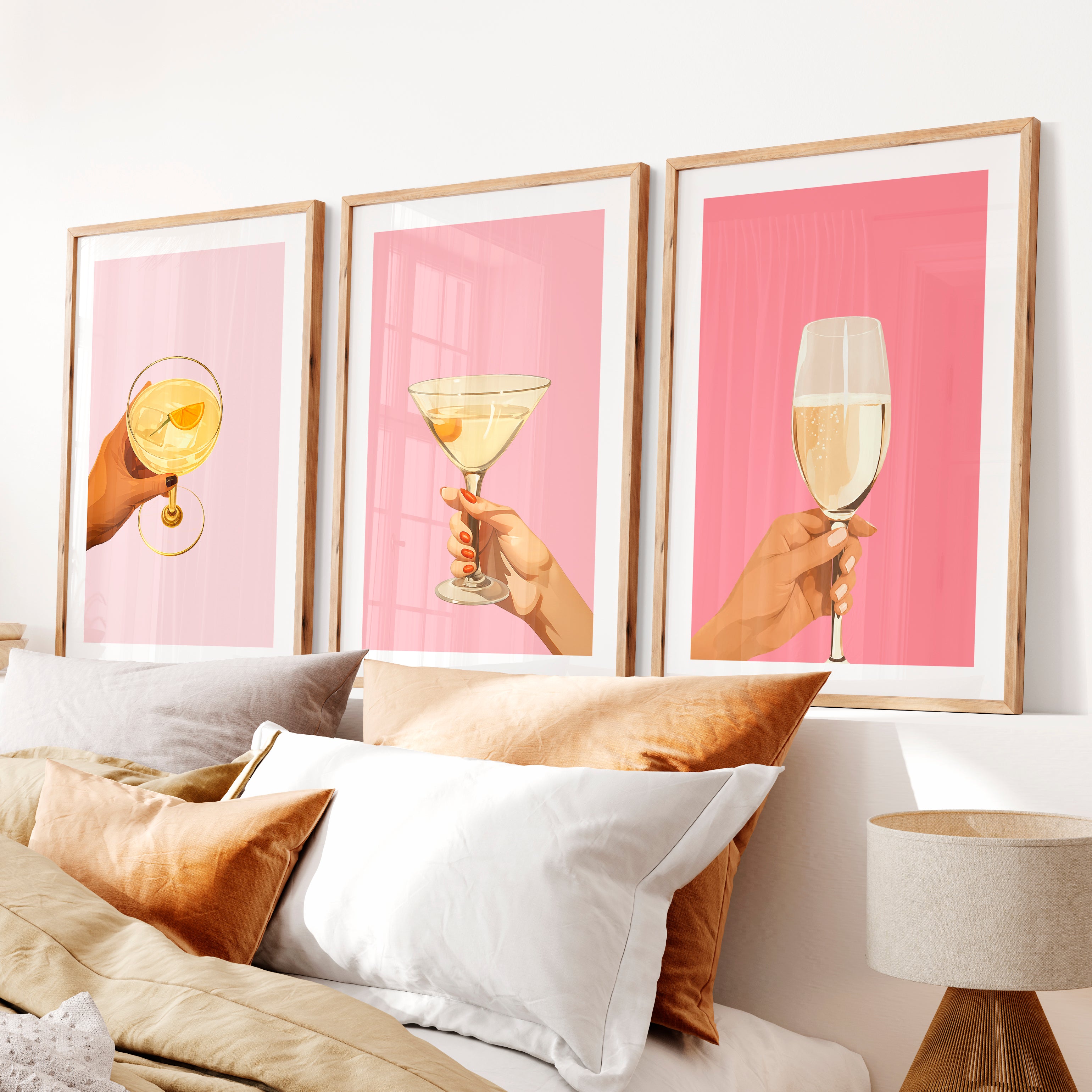 Cocktail Hour retro prints- Natural Wood Framed Poster with White Border - Artworksets