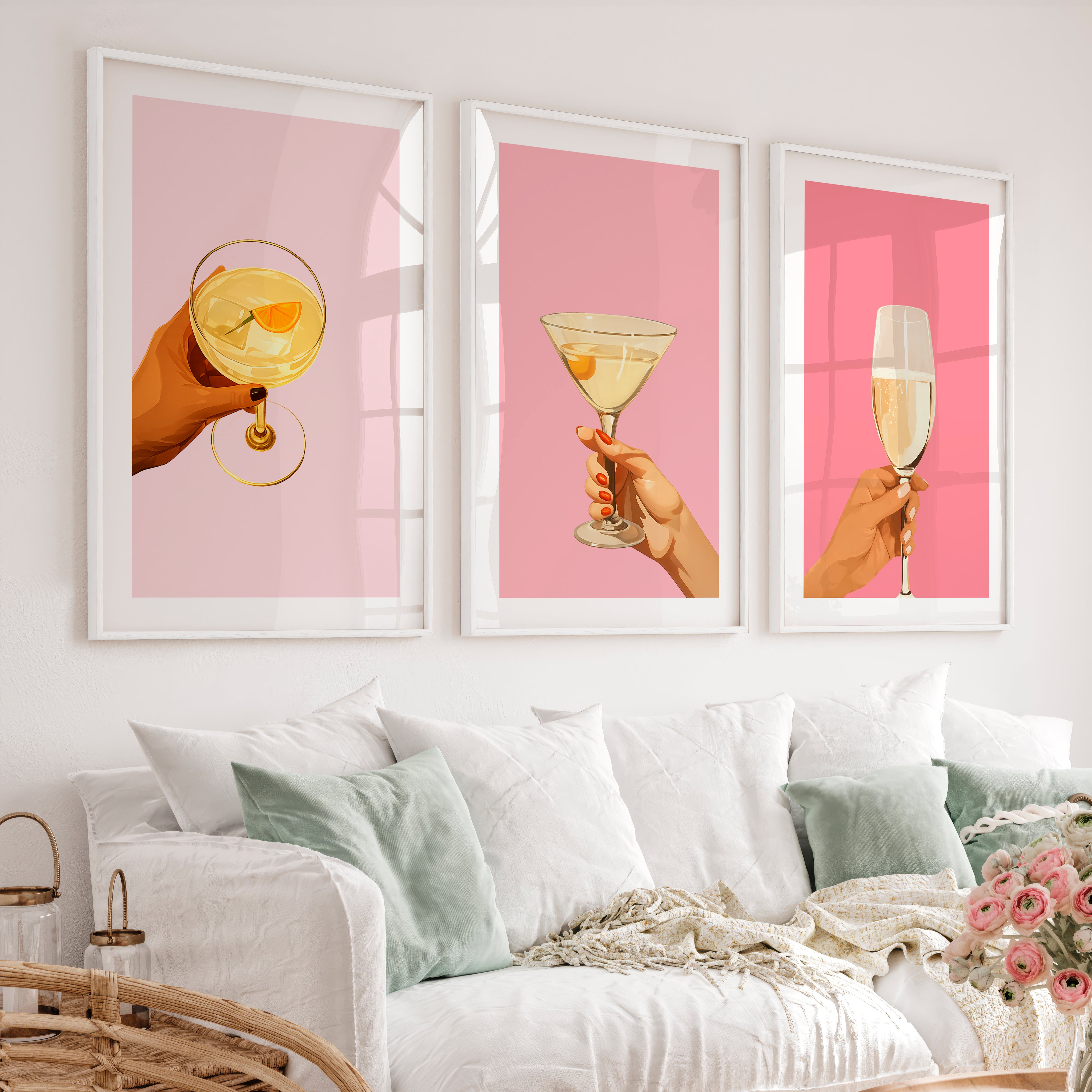 Cocktail Hour retro prints - White Framed Poster with White Border - Artworksets