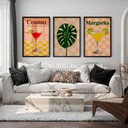 Retro Prints Featuring Cosmo Cocktail and Monstera Leaf - Black Framed Poster No Border - Artworksets