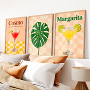 Retro Prints Featuring Cosmo Cocktail and Monstera Leaf - Natural Wood Framed Poster No Border - Artworksets