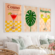 Retro Prints Featuring Cosmo Cocktail and Monstera Leaf - White Framed Poster No Border - Artworksets