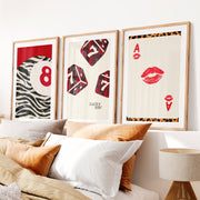 Lucky Dice retro prints wall art with Playing Card- Natural Wood Framed Poster with White Border - Artworksets