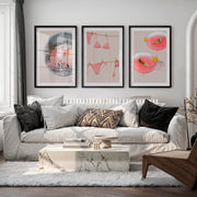 Retro Prints Wall Art with Disco Ball and Pink Cocktails - Black Framed Poster with White Border - Artworksets
