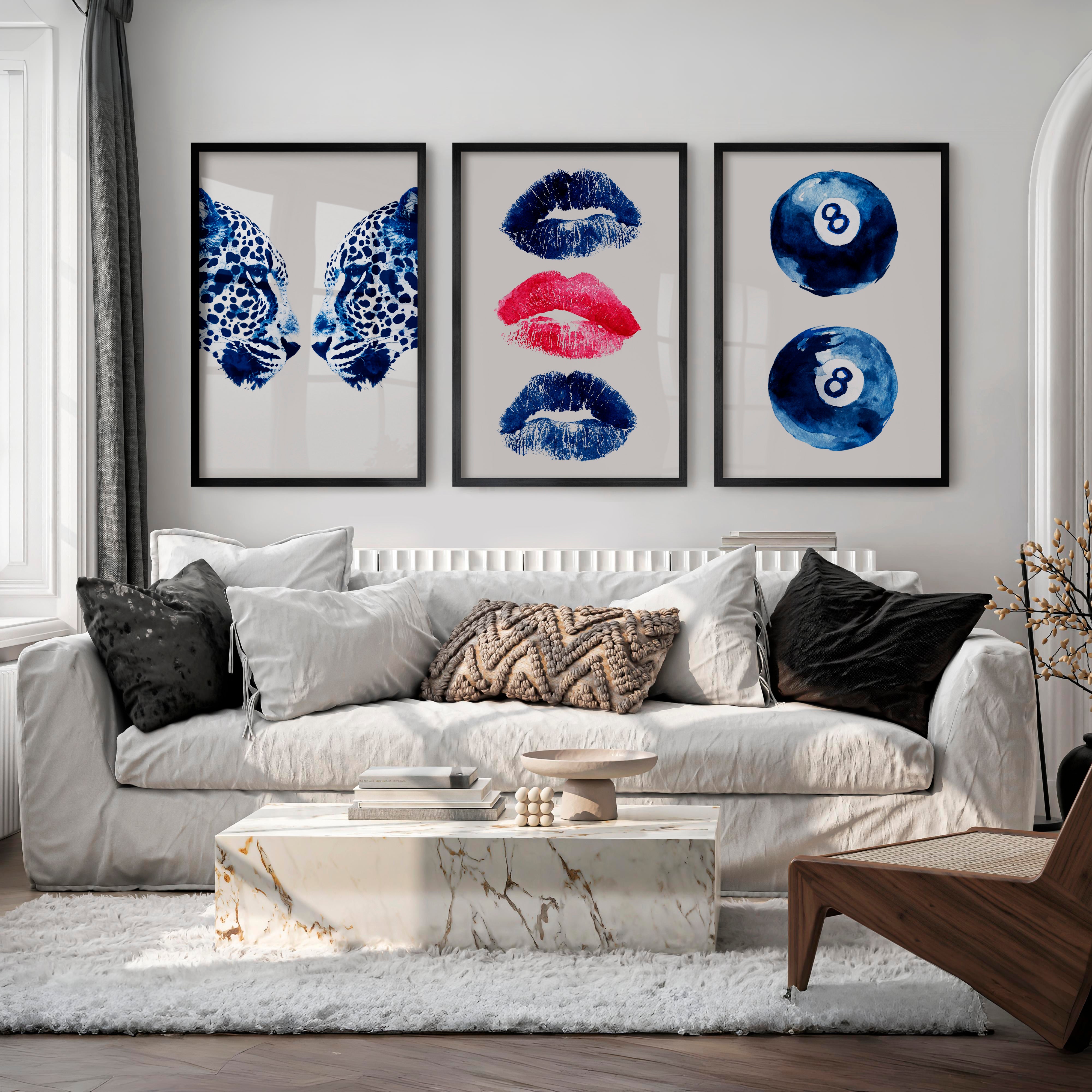 Blue Cheetah Retro Room Art - Black Framed Poster No Border - Artworksets