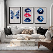 Blue Cheetah Retro Room Art - Black Framed Poster with White Border - Artworksets