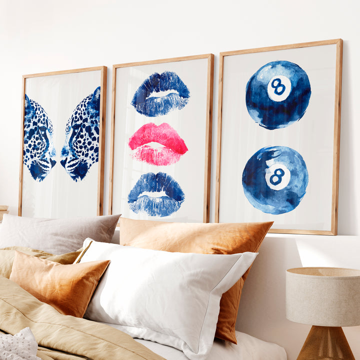Blue Cheetah Retro Room Art - Natural Wood Framed Poster No Border - Artworksets
