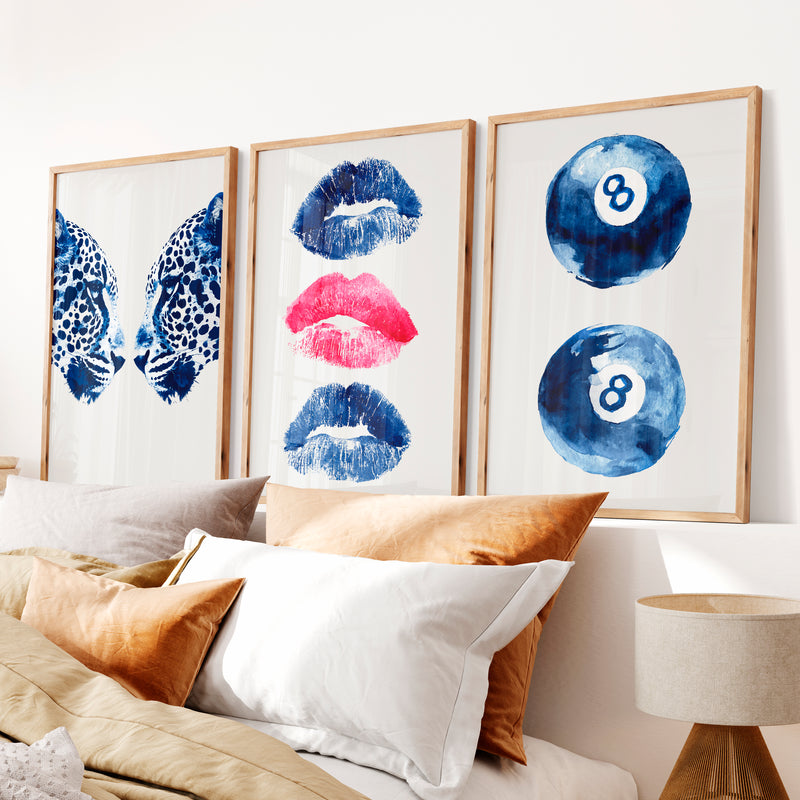 Blue Cheetah Retro Room Art - Natural Wood Framed Poster No Border - Artworksets