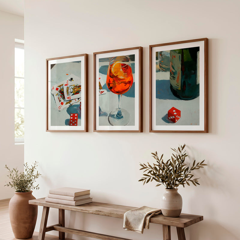 Cocktail Table Still Life retro room art - Dark Brown Framed Poster with White Border - Artworksets