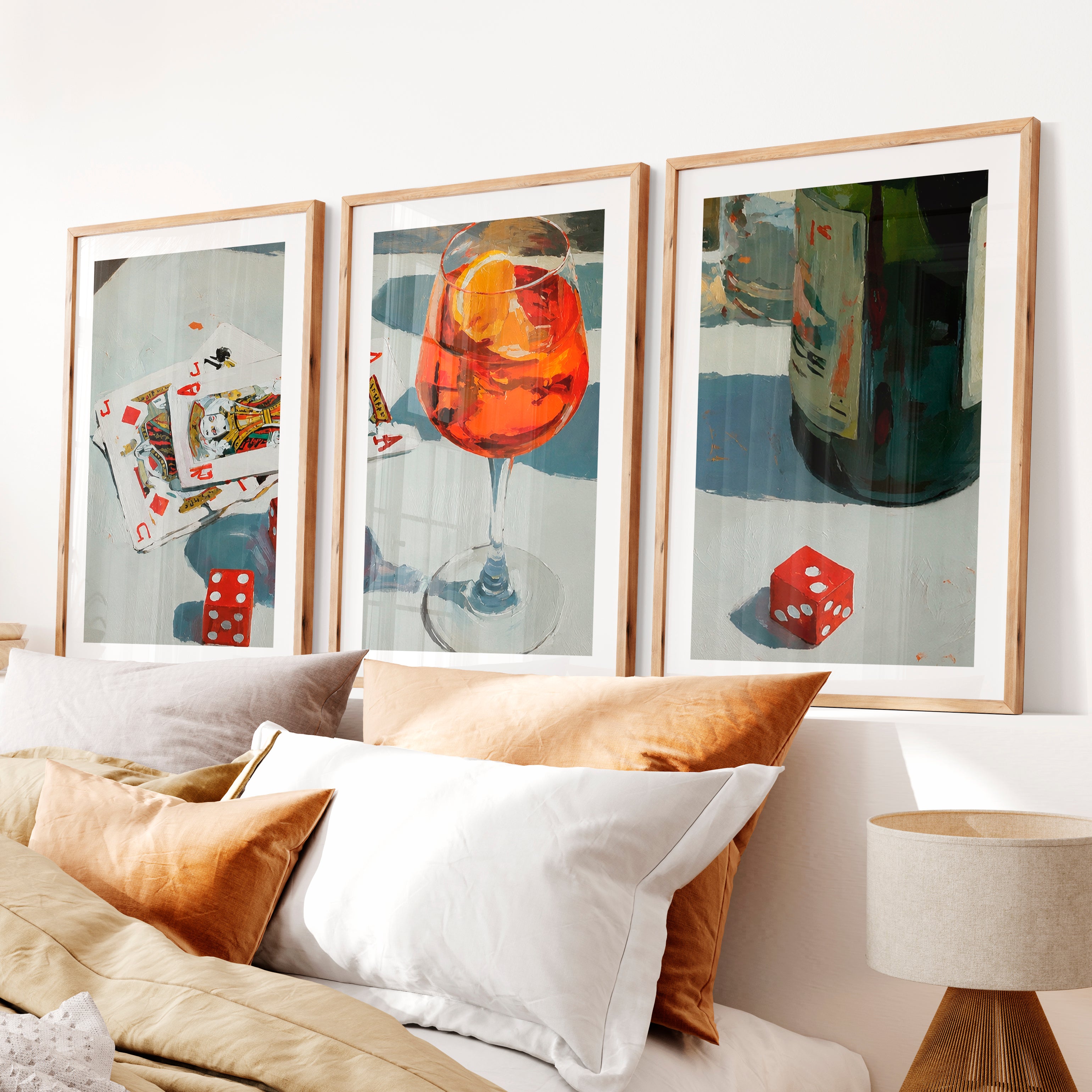 Cocktail Table Still Life retro room art- Natural Wood Framed Poster with White Border - Artworksets