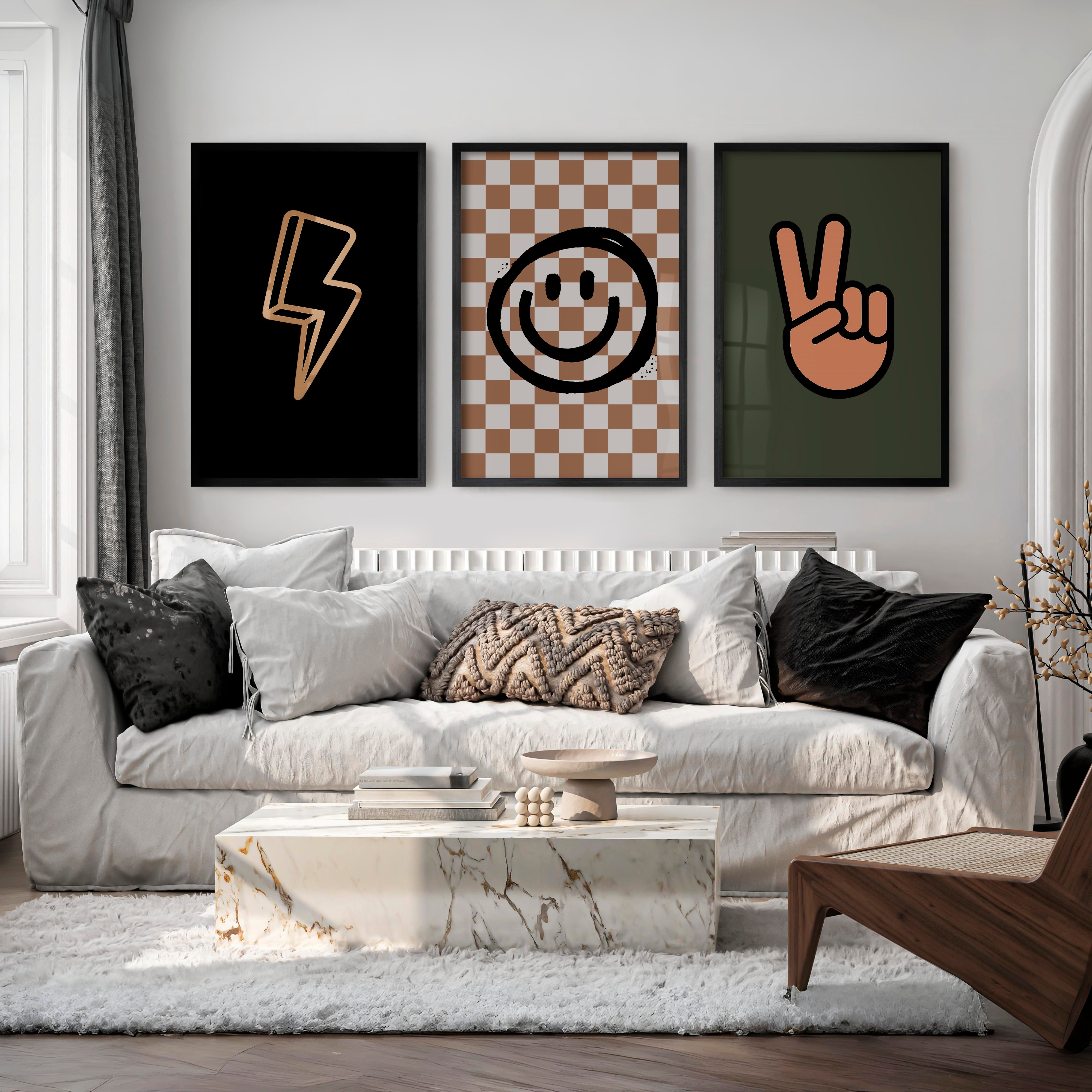 Smiley Peace Retro Room Posters - Black Framed Poster No Border - Artworksets