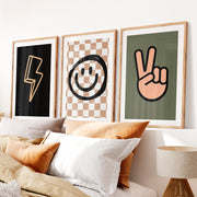 Smiley Peace Retro Room Posters- Natural Wood Framed Poster with White Border - Artworksets