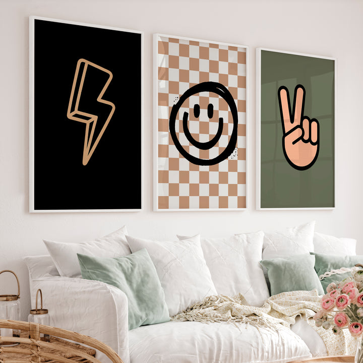 Smiley Peace Retro Room Posters - White Framed Poster No Border - Artworksets