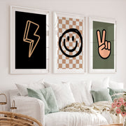 Smiley Peace Retro Room Posters - White Framed Poster with White Border - Artworksets