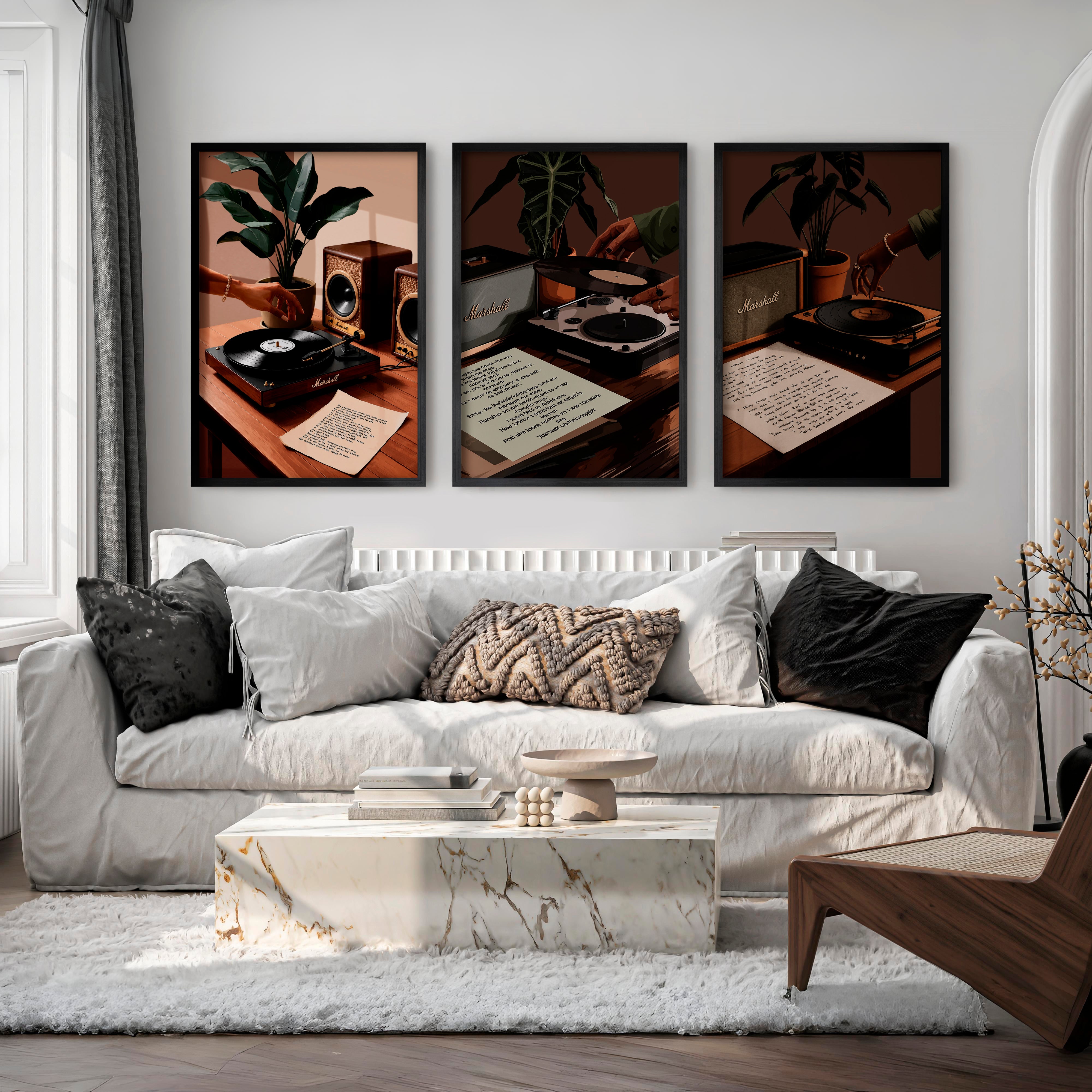 Turntable and Speaker Retro Room Posters - Black Framed Poster No Border - Artworksets