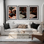 Turntable and Speaker Retro Room Posters - Black Framed Poster with White Border - Artworksets