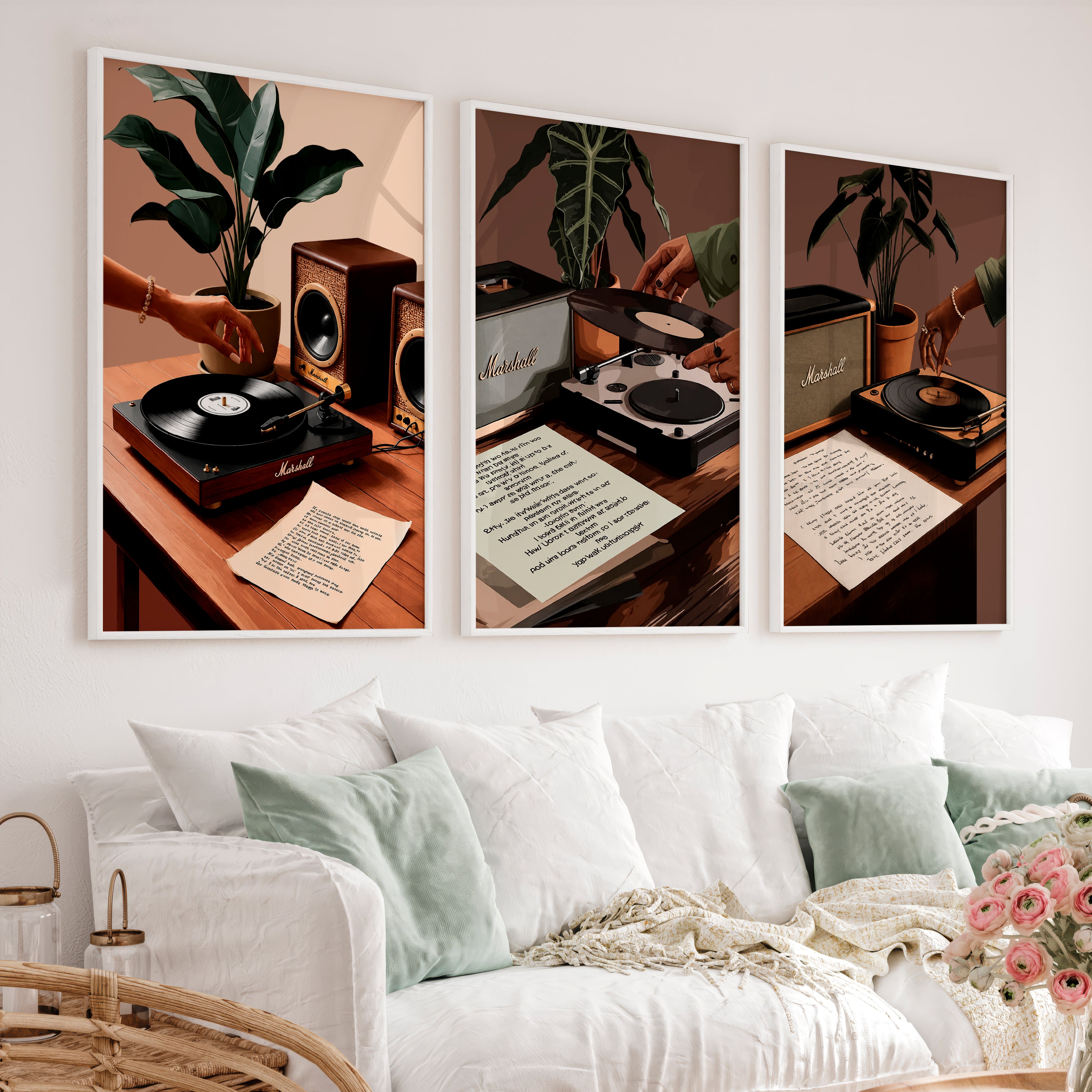 Turntable and Speaker Retro Room Posters - White Framed Poster No Border - Artworksets