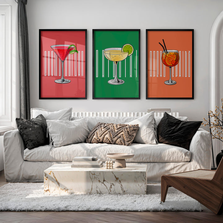 Cocktail Glasses Retro Style Artwork - Black Framed Poster No Border - Artworksets