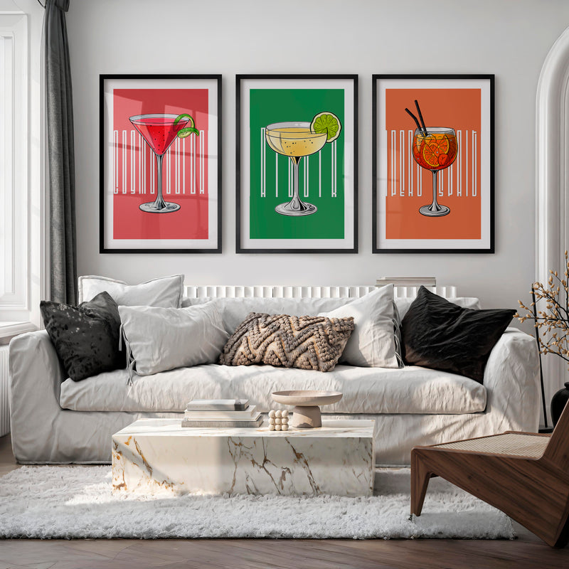 Cocktail Glasses Retro Style Artwork - Black Framed Poster with White Border - Artworksets