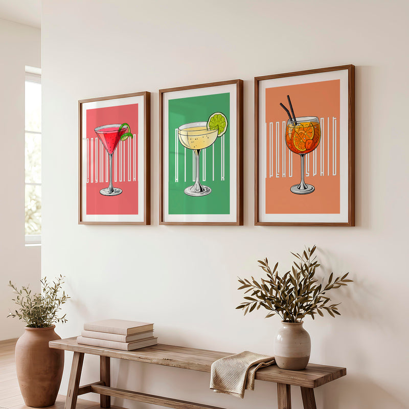 Cocktail Glasses Retro Style Artwork - Dark Brown Framed Poster with White Border - Artworksets