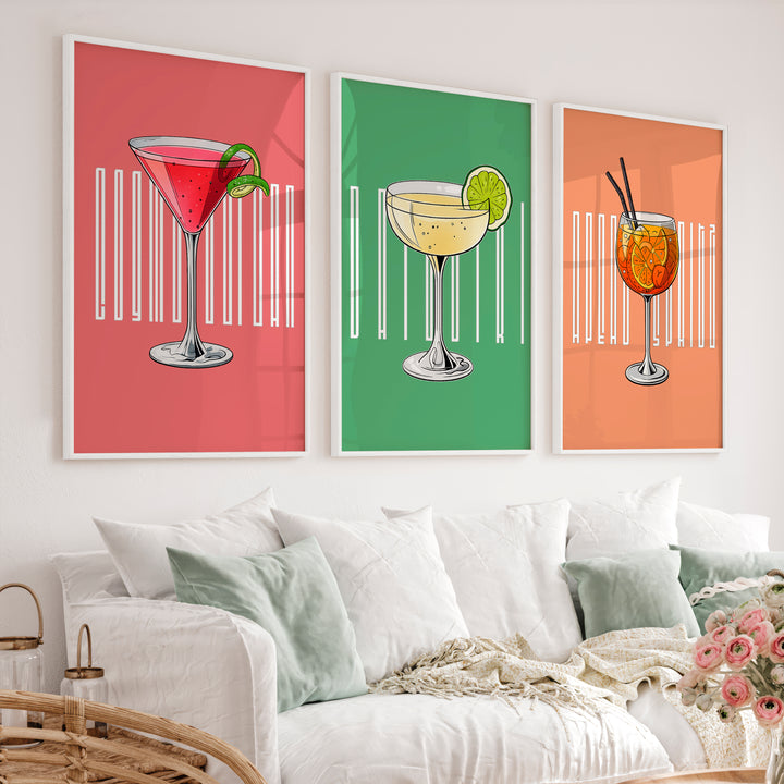 Cocktail Glasses Retro Style Artwork - White Framed Poster No Border - Artworksets