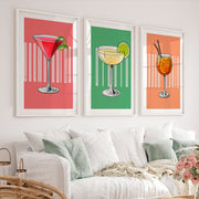 Cocktail Glasses Retro Style Artwork - White Framed Poster with White Border - Artworksets