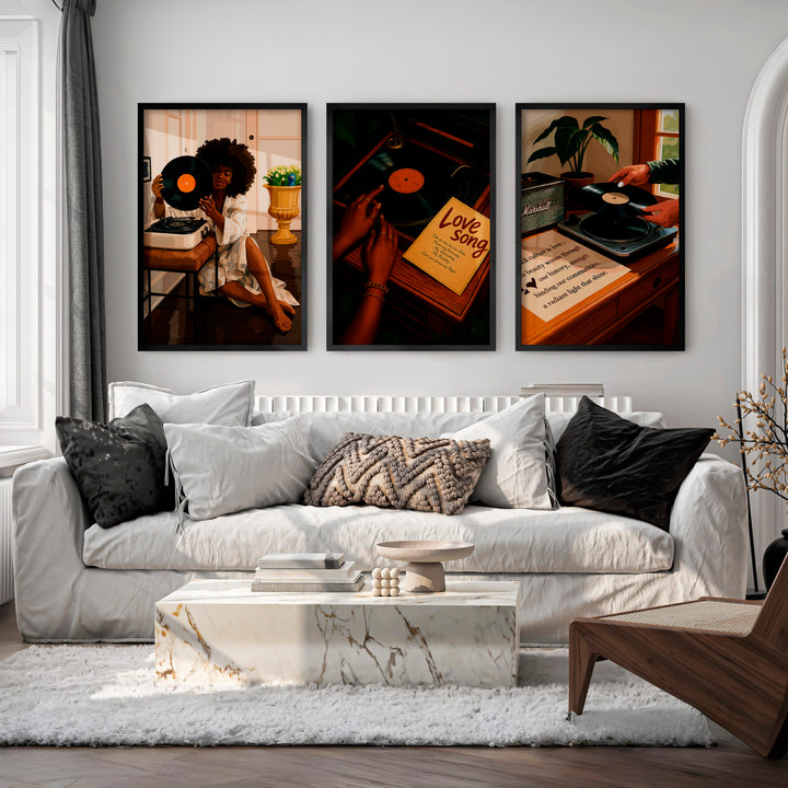 Record Player retro style artwork - Black Framed Poster No Border - Artworksets