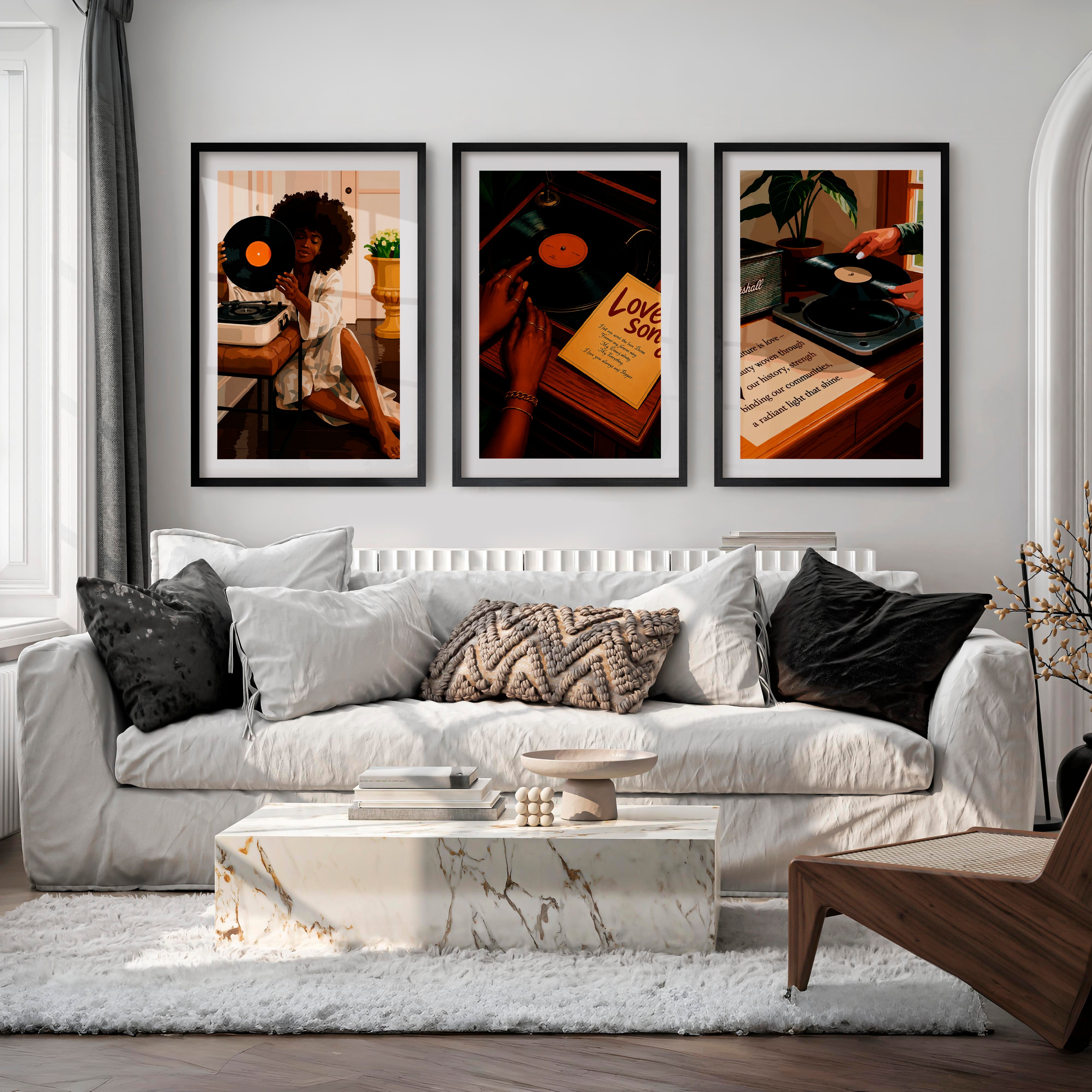 Record Player retro style artwork - Black Framed Poster with White Border - Artworksets